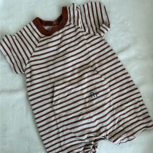 Rylee + Cru Rust and Cream Striped Romper